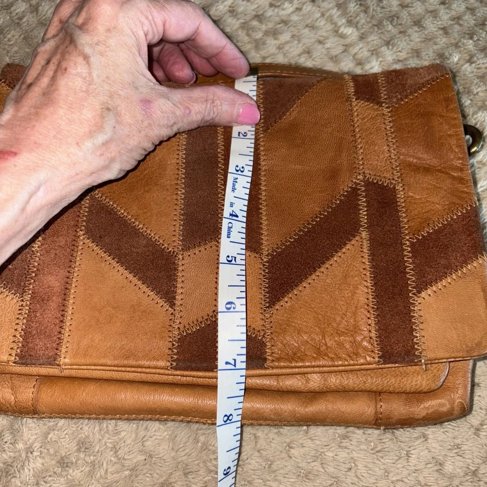 Lucky Brand Patchwork Tan Leather Convertible Crossbody Hippy Boho 90's